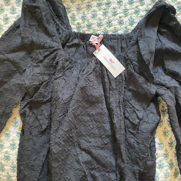 Vineyard Vines Black Cotton Ruffle Top - S - Picture 5 of 7